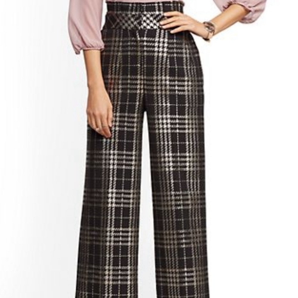 NY&CO Palazzo Pant Black Plaid Metallic 7th Avenue